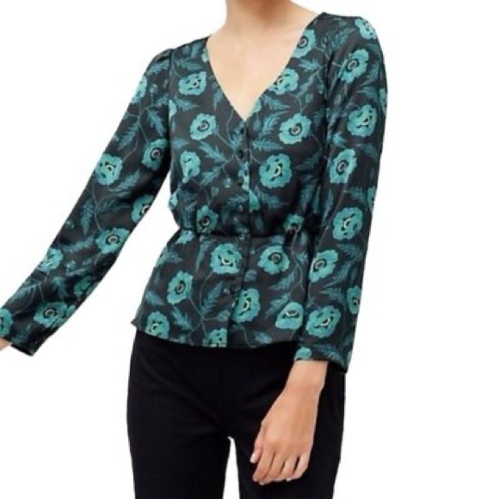 J. Crew Black and Blue Peplum Fitted Blouse